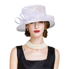 Chapeau de cérémonie avec fleurs- Blanc - M (56 - 58cm) | La boutique du chapeau