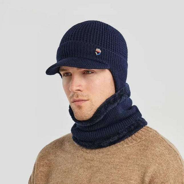 Bonnet homme visière et cache-cou - Bleu - Ajustable (du 54 au 59) | La boutique du chapeau