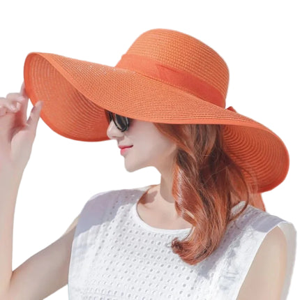 Capeline paille naturelle grand bord 15 cm ruban ajustable - Orange

