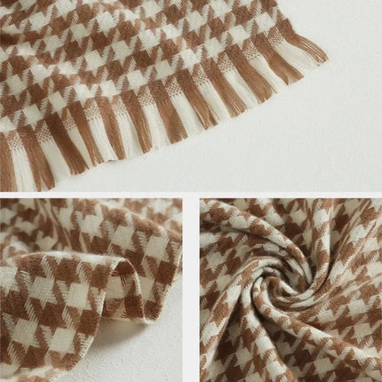 Écharpe femme pied-de-poule - kaki - | La boutique du chapeau