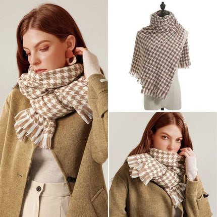 Écharpe femme pied-de-poule - kaki - | La boutique du chapeau