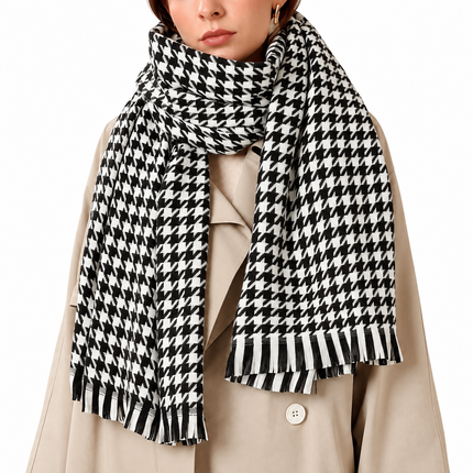 Écharpe femme pied-de-poule - Noir - | La boutique du chapeau