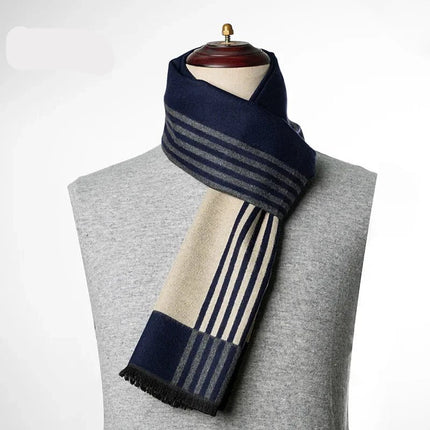 Écharpe homme à motif géométrique - bleu/beige | La boutique du chapeau