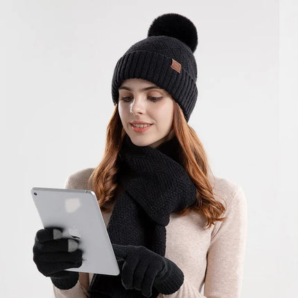 Ensemble femme bonnet écharpe gants - Noir - Ajustable (du 54 au 59) | La boutique du chapeau