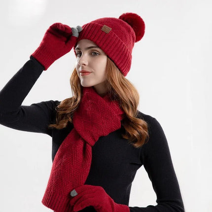 Ensemble femme bonnet écharpe gants - Bordeaux - Ajustable (du 54 au 59) | La boutique du chapeau