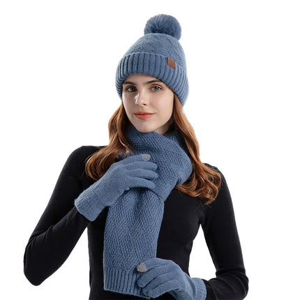 Ensemble femme bonnet écharpe gants - Bleu - Ajustable (du 54 au 59) | La boutique du chapeau