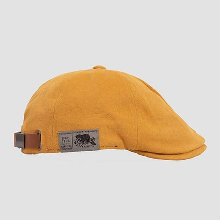 Casquette plate coton unisexe style vintage, jaune moutarde
