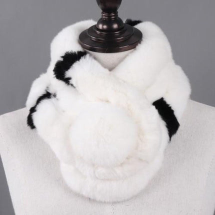 Tour de cou femme moelleux effet fourrure- Blanc Noir - 65cm | La boutique du chapeau