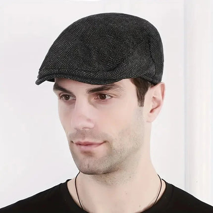 Béret à chevrons rétro - Noir - M (56 - 58cm) | La boutique du chapeau