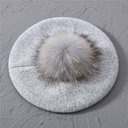 Béret en coton avec pompon - Gris clair - Ajustable (du 54 au 59) | La boutique du chapeau