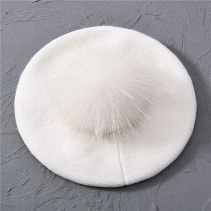 Béret en coton avec pompon - Blanc - Ajustable (du 54 au 59) | La boutique du chapeau