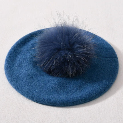 Béret en coton avec pompon - Bleu - Ajustable (du 54 au 59) | La boutique du chapeau