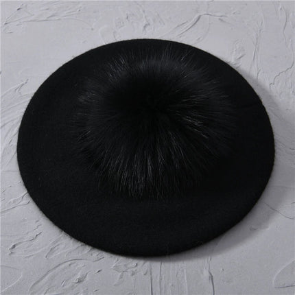 Béret en coton avec pompon - Noir - Ajustable (du 54 au 59) | La boutique du chapeau