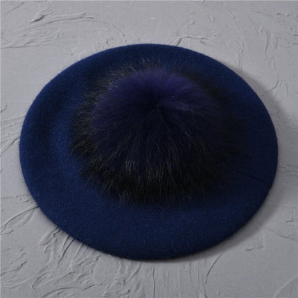 Béret en coton avec pompon - Bleu marine - Ajustable (du 54 au 59) | La boutique du chapeau