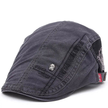 Béret en coton brodé - Gris foncé - Ajustable (du 54 au 59) | La boutique du chapeau