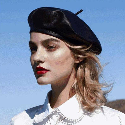 Béret en cuir - Noir - M (56 - 58cm) | La boutique du chapeau