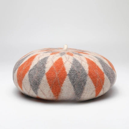 Béret en laine à Losanges - Orange - Ajustable (du 54 au 59) | La boutique du chapeau
