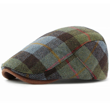 Béret en laine à carreaux - Vert - Ajustable (du 54 au 59) | La boutique du chapeau