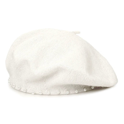 Béret en laine perlé - Blanc - Ajustable (du 54 au 59) | La boutique du chapeau