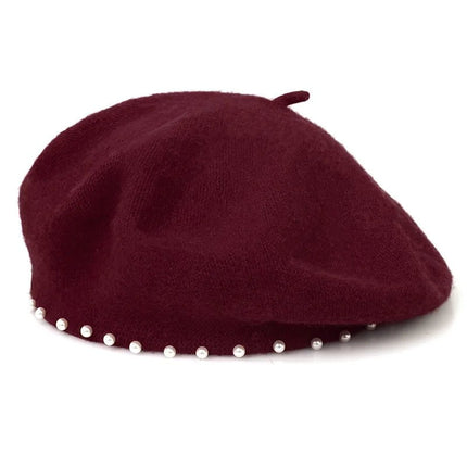 Béret en laine perlé - Bordeaux - Ajustable (du 54 au 59) | La boutique du chapeau