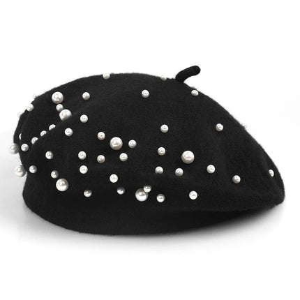 Béret en laine perlé - Noir/blanc - Ajustable (du 54 au 59) | La boutique du chapeau