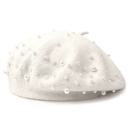 Béret en laine perlé - Blanc/gris - Ajustable (du 54 au 59) | La boutique du chapeau