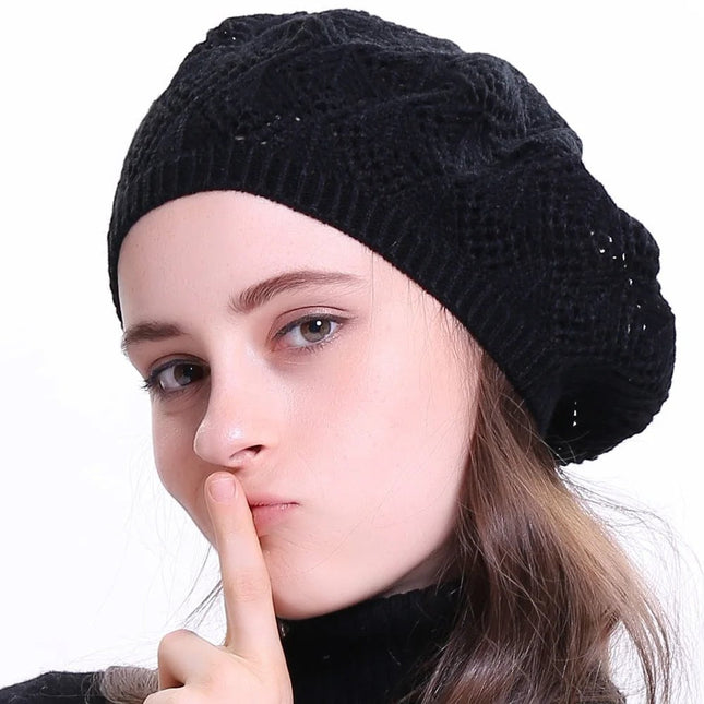 Béret en tricot - Noir - Ajustable (du 54 au 59) | La boutique du chapeau