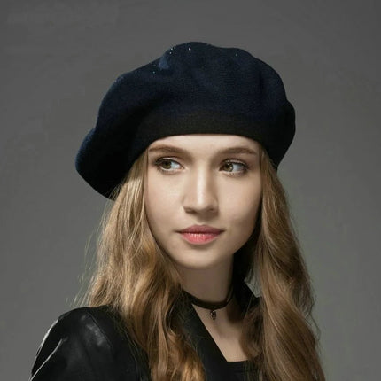 Béret femme en laine et coton - Bleu foncé - Ajustable (du 54 au 59) | La boutique du chapeau