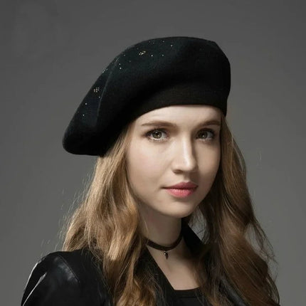 Béret femme en laine et coton - Noir - Ajustable (du 54 au 59) | La boutique du chapeau