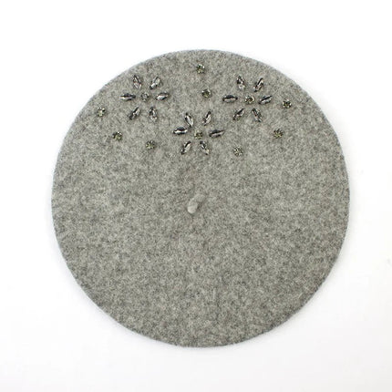 Béret femme en laine et strass - Gris foncé - Ajustable (du 54 au 59) | La boutique du chapeau