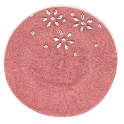 Béret femme en laine et strass - Rose/violet - Ajustable (du 54 au 59) | La boutique du chapeau