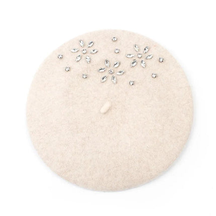 Béret femme en laine et strass - Beige - Ajustable (du 54 au 59) | La boutique du chapeau