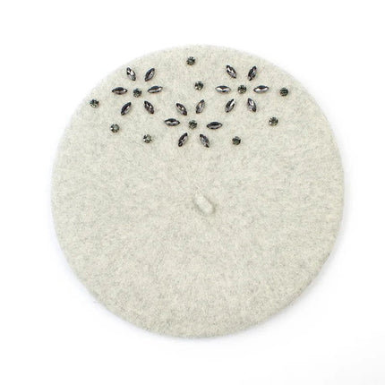 Béret femme en laine et strass - Gris clair - Ajustable (du 54 au 59) | La boutique du chapeau
