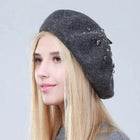 Béret femme en laine et strass - Gris - Ajustable (du 54 au 59) | La boutique du chapeau