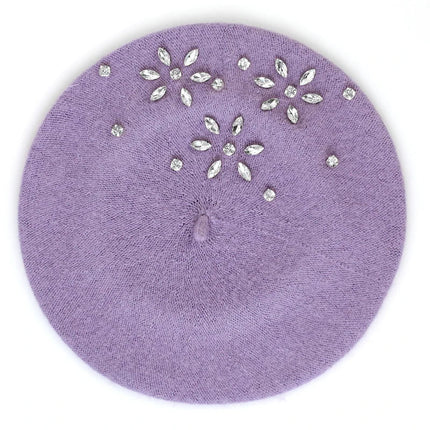 Béret femme en laine et strass - Violet - Ajustable (du 54 au 59) | La boutique du chapeau