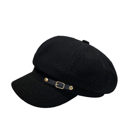Béret octogonal rétro - Noir - M (56 - 58cm) | La boutique du chapeau