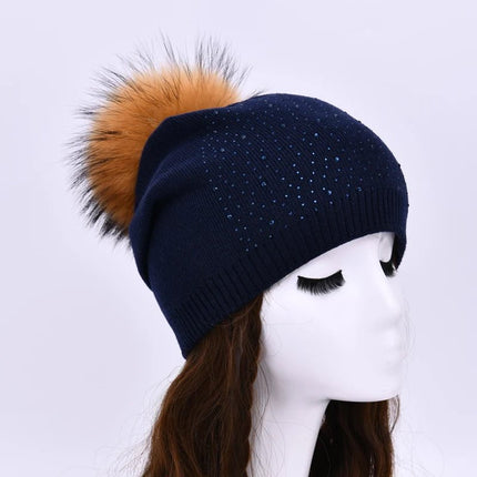 Bonnet à pompon pour femme - Marine/marron - Ajustable (du 54 au 59) | La boutique du chapeau