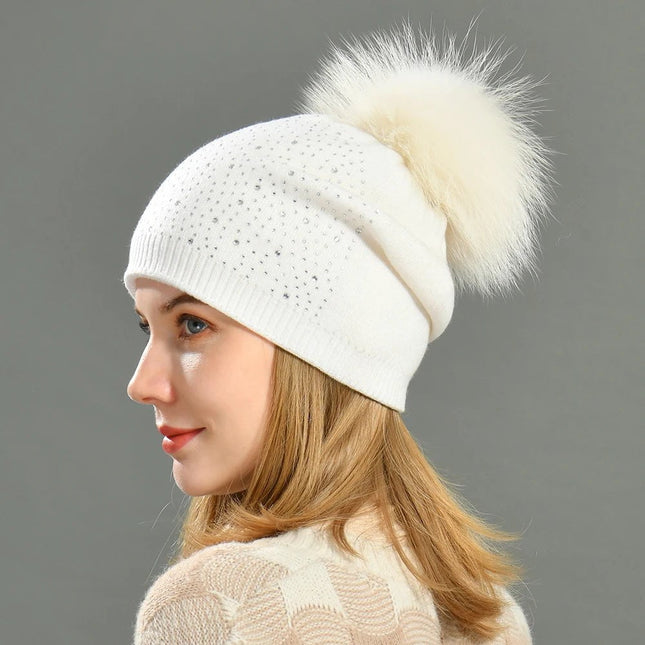Bonnet à pompon pour femme - Blanc - Ajustable (du 54 au 59) | La boutique du chapeau