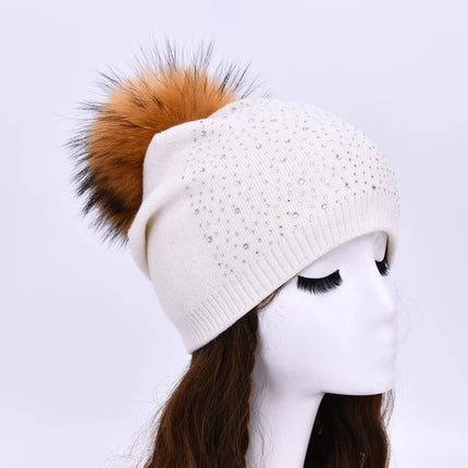 Bonnet à pompon pour femme - Blanc/marron - Ajustable (du 54 au 59) | La boutique du chapeau
