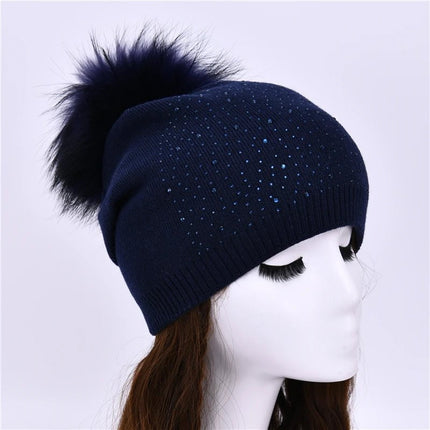 Bonnet à pompon pour femme - Marine - Ajustable (du 54 au 59) | La boutique du chapeau