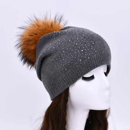 Bonnet à pompon pour femme - Gris/bleu - Ajustable (du 54 au 59) | La boutique du chapeau