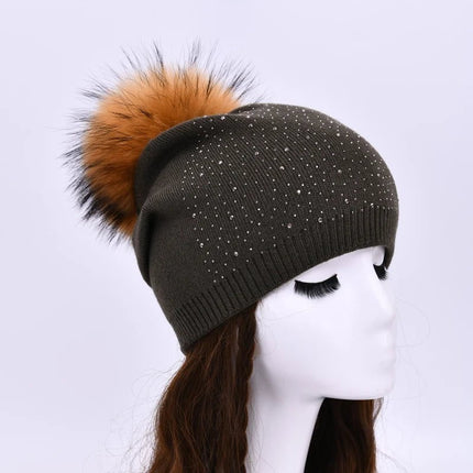 Bonnet à pompon pour femme - Vert/marron - Ajustable (du 54 au 59) | La boutique du chapeau