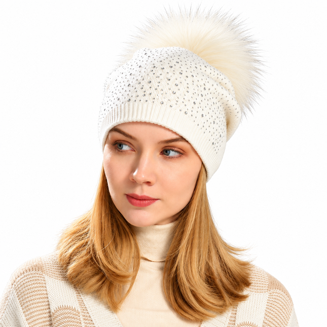 Bonnet à pompon pour femme - Blanc - Ajustable (du 54 au 59) | La boutique du chapeau