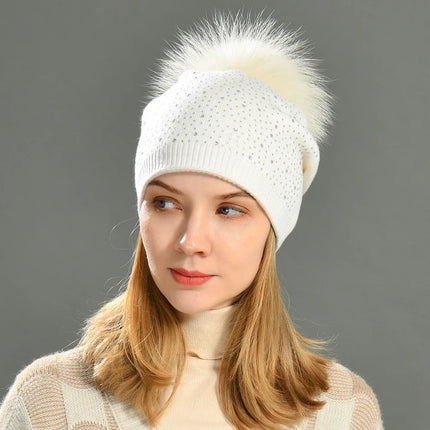 Bonnet à pompon pour femme - Blanc - Ajustable (du 54 au 59) | La boutique du chapeau