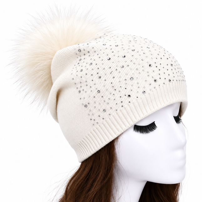 Bonnet à pompon pour femme - Blanc - Ajustable (du 54 au 59) | La boutique du chapeau