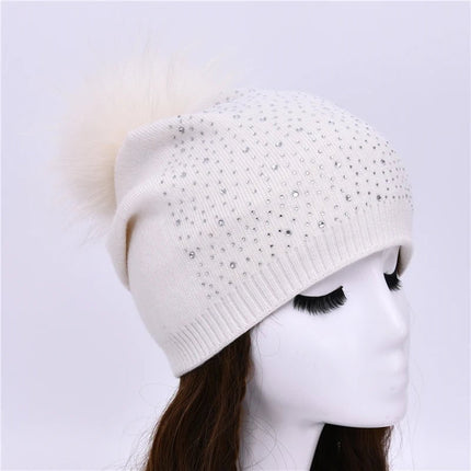 Bonnet à pompon pour femme - Blanc - Ajustable (du 54 au 59) | La boutique du chapeau