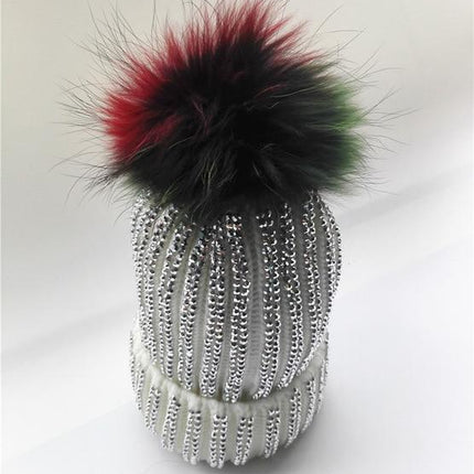 Bonnet avec strass et pompon - Pompon arc en ciel - Adulte | La boutique du chapeau