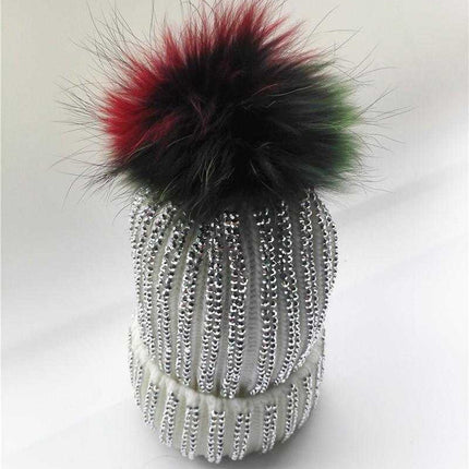Bonnet avec strass et pompon - Noir avec arc en ciel - Adulte | La boutique du chapeau