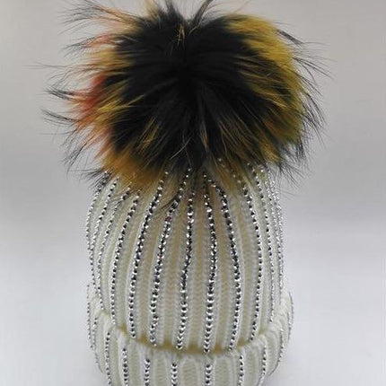 Bonnet avec strass et pompon - Pom d'arc - en - ciel - Adulte | La boutique du chapeau