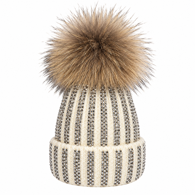 Bonnet avec strass et pompon - Blanc - Adulte | La boutique du chapeau